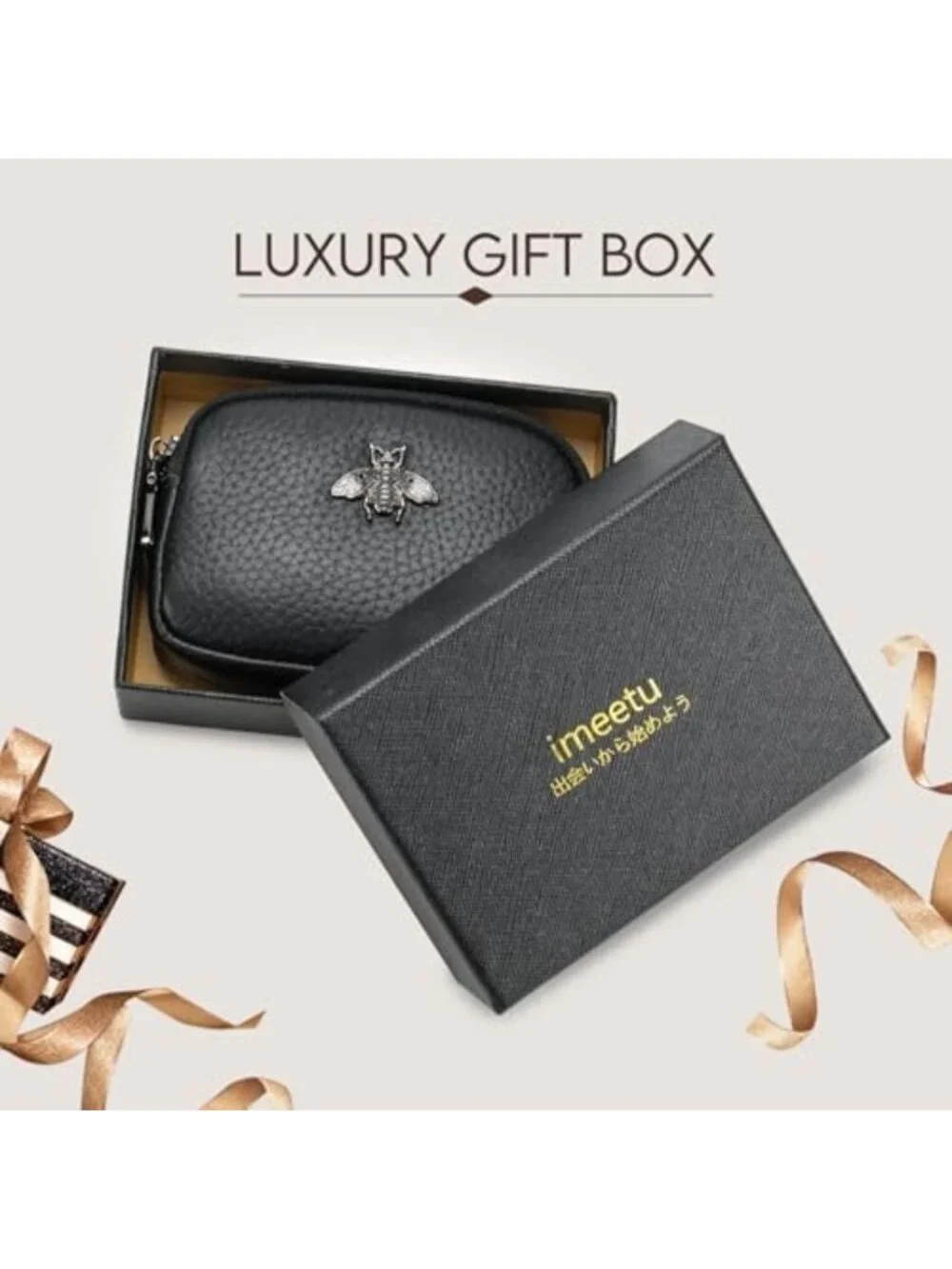Stylish Black Leather Coin Purse | Small Zippered Wallet for Women